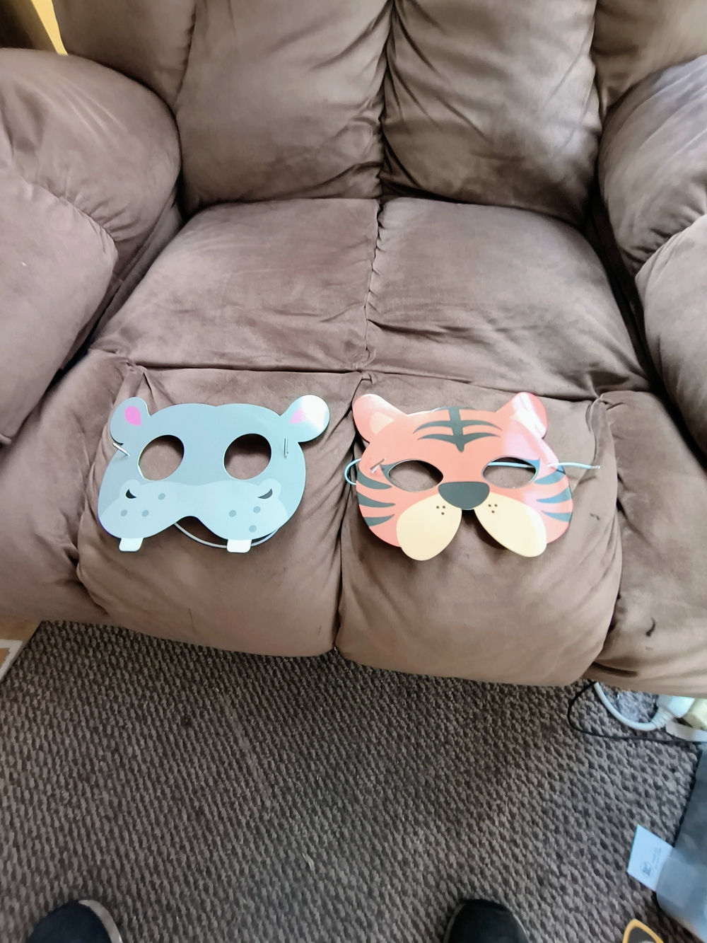Halloween Kids Animal Face Masks - Blue Hippo & Orange Tiger Pack